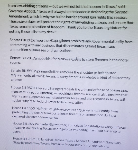 Greg Abbott signs pro gun bills, thoughts?