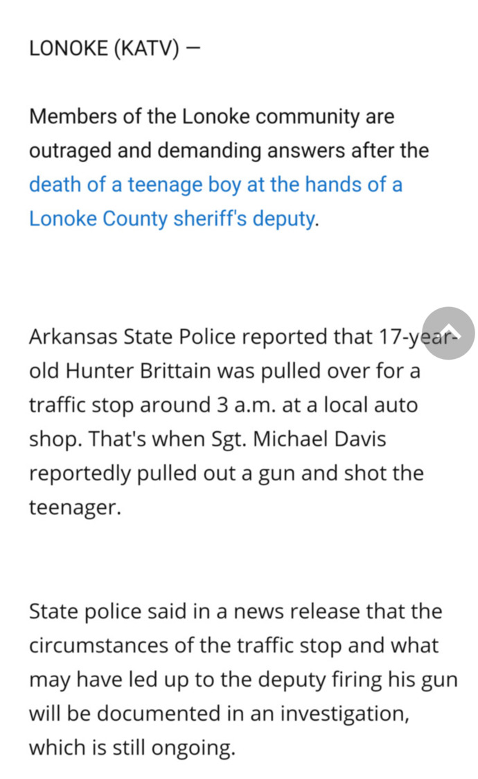 A cop murdered a 17yo white boy a few days ago in Arkansas. Are you going to protest and demand justice?