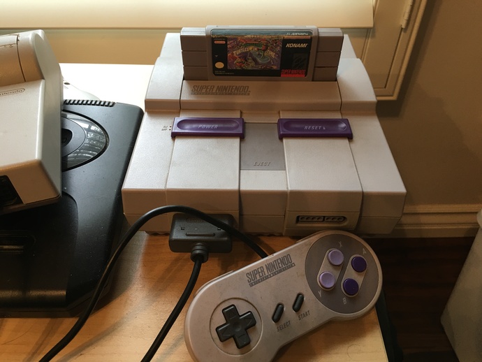 My SNES with TMNT 4 Turtles in Time inserted
