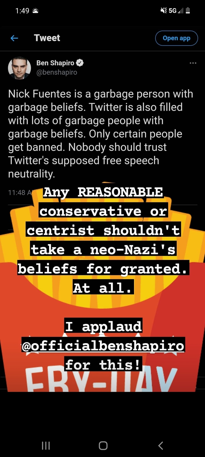 Should I get mad that my stepdad blocked me on Instagram because I was defending Ben Shapiro over Nick Fuentes?