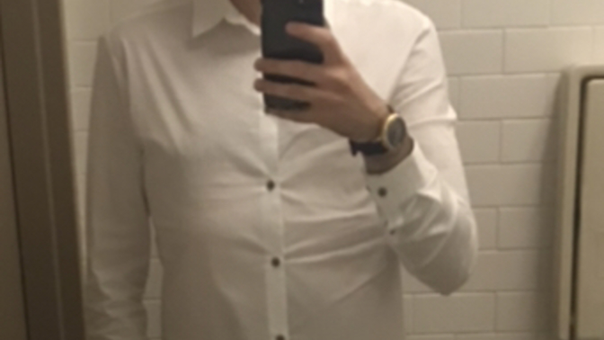 What do you think of this outfit? Black pants and white Oxford shirt?