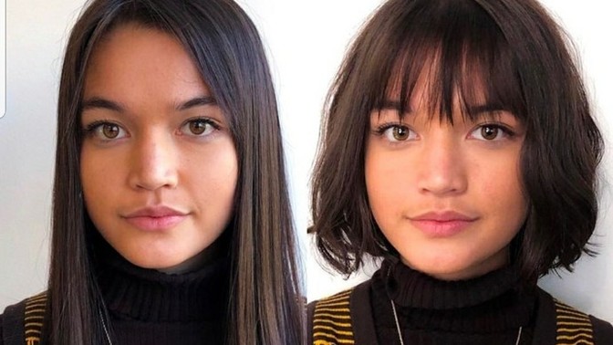 Does this girl look better with or without bangs?