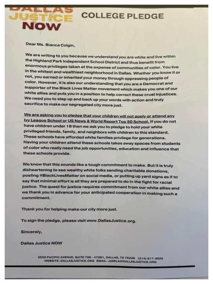 Are you going to be sending your children to the best college and schooling possible or will you sign the pledge BLM is sending to white families?
