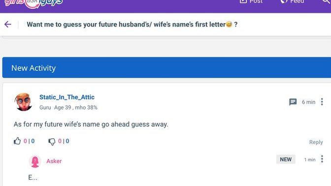 An ANONYMOUS Person Has Guessed That My Future Wife’s Name Starts With An E & What Would You Guess The E Stands For?