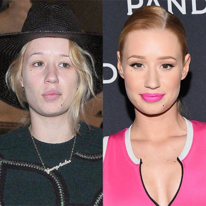 Which celebrity looks the most different with and without makeup?