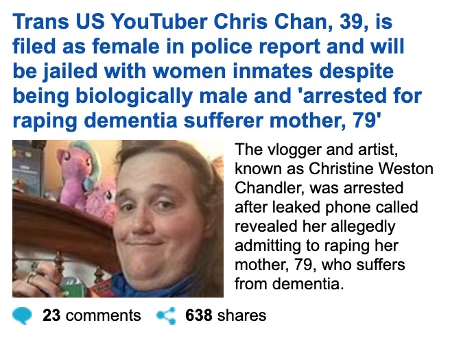 Is it wrong that transgender Chris Chan will be jailed with women?
