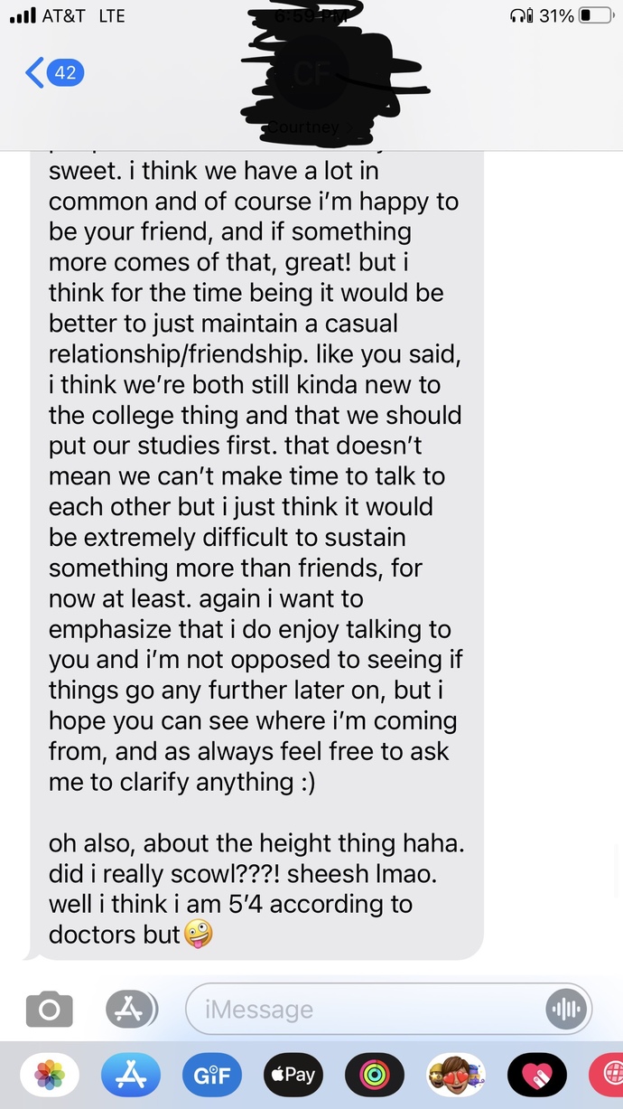 I (18M) confirmed my feelings to my crush (19F). Would anybody mind helping me interpret her response?