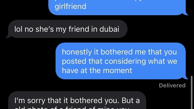 If a guy you’ve been seeing posts a photo of another girl in a car on his Instagram and says she’s just a friend. is that a red flag?