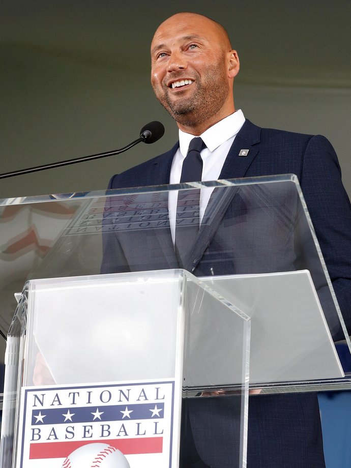 Derek Jeter during his acceptance speech at the National Baseball Hall Of Fame on Wednesday, 9/8/2021 in Cooperstown, NY.