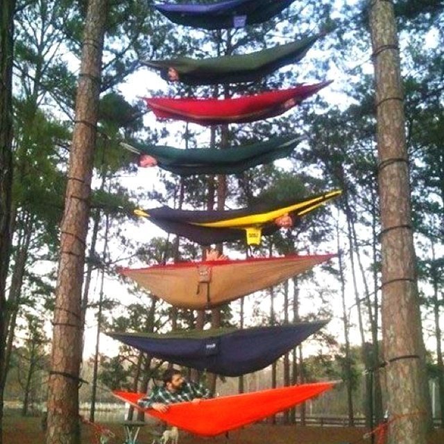 HOW DO YOU HANG 8 HAMMOCKS WHEN YOU ONLY HAVE TWO TREES?
