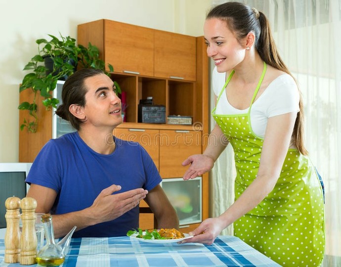 Why do men ask and expect females to serve them food?