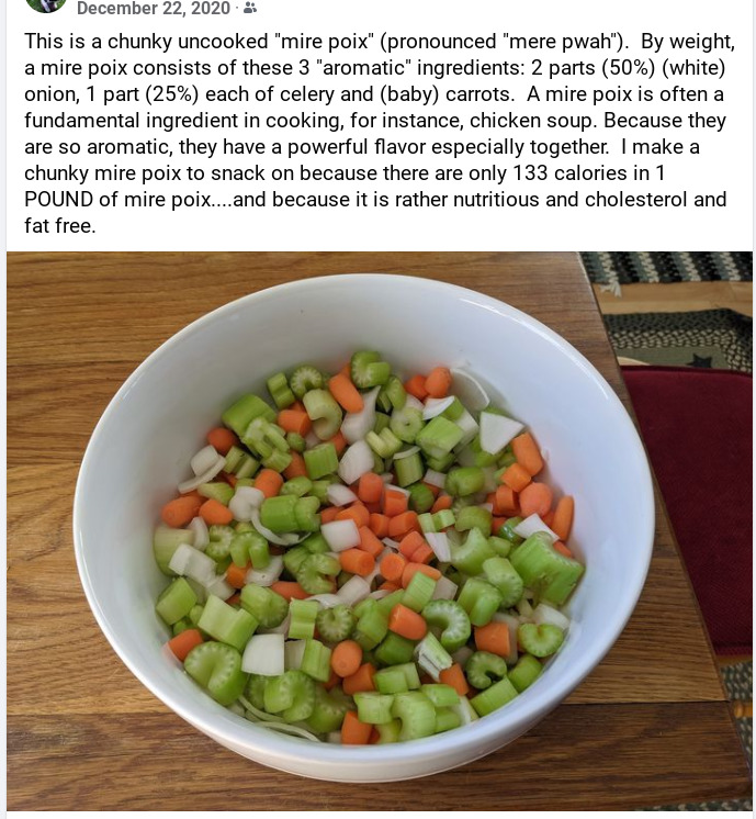 Raw Mire Poix: Diced carrots, celery, onions