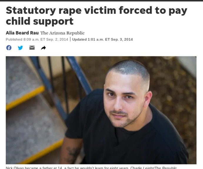 Did you know that in some states if a woman rapes a male child, when that male child turns 18 he is required to pay her child support?