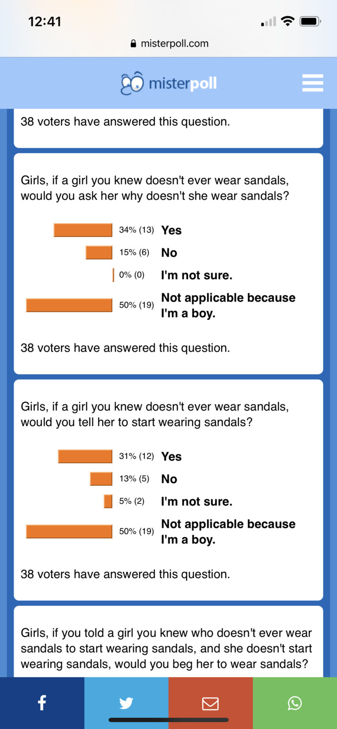 What do you think about these poll results regarding if boys & girls have the obligation to wear sandals/flip flops from misterpoll. com (pics below)?