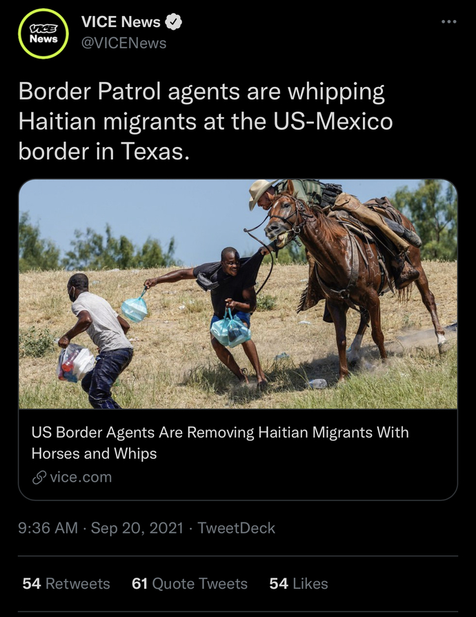 Border agents on the Texas border uses horses and whips on Haitians, thoughts on that?