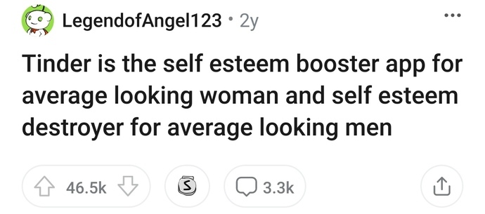 Online dating for men is like starving to death in North Korea. For women, its like having an endless supply of laxative cakes. Agree or disagree?