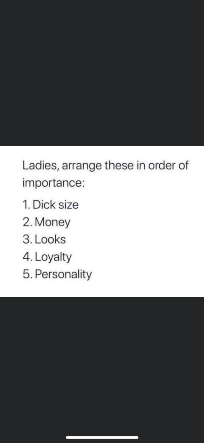 Ladies, arrange this in order of importance?