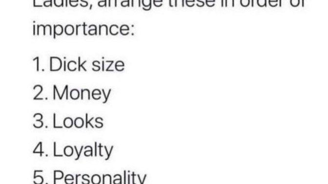 Ladies, arrange this in order of importance?