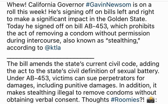 Women In California Can Now Sue Men For Removing Condoms Without Their Verbal Consent. Should This Be A Law In All States?