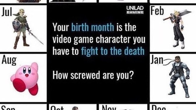 Based on the month you were born you have to fight a certain video game character, what is your birth month and which character you have to fight?