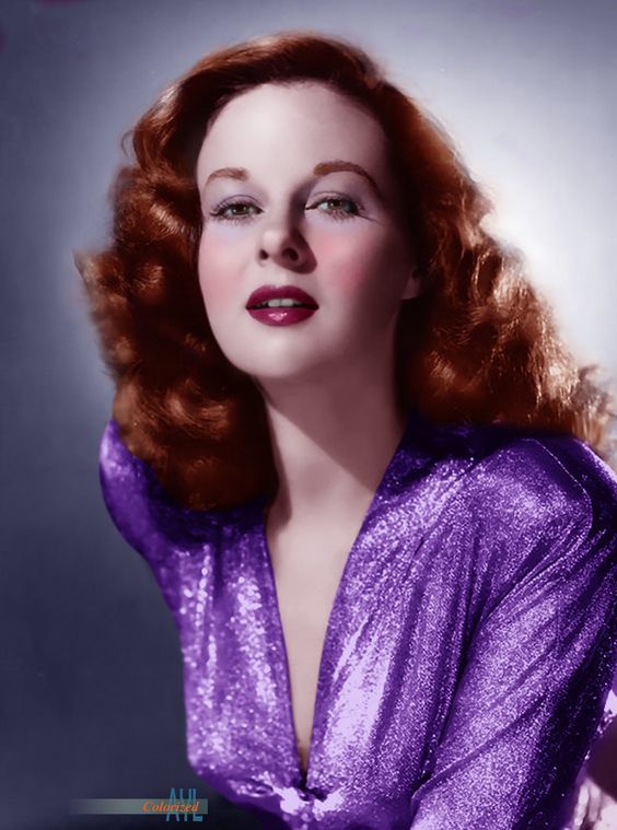 Susan Hayward, famous redhead actress, 1942.