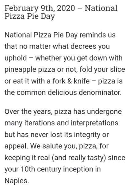 Which of these pizza holidays would you like most ?