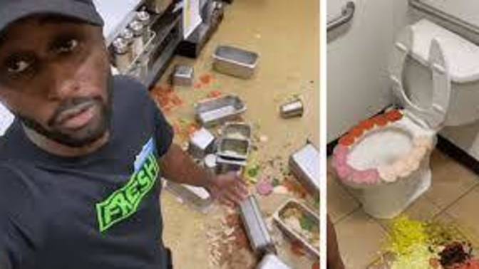 Guy working at Subway put meat on toilet and bathroom floor then gave it to customers to eat , what should happen to him?
