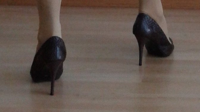Girls, how about this combo with nude pantyhose and heels?