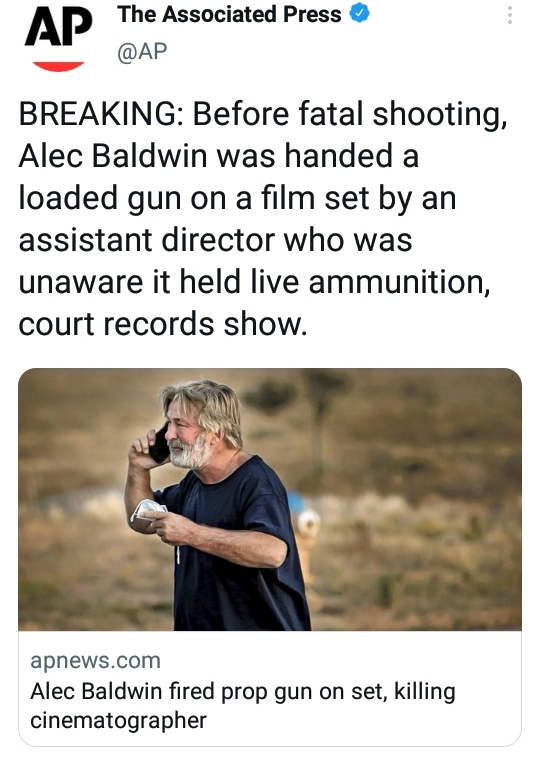 Do you think Alec Baldwin should be charged after a freak accident where he fired a prop gun and killed a person and injured another?