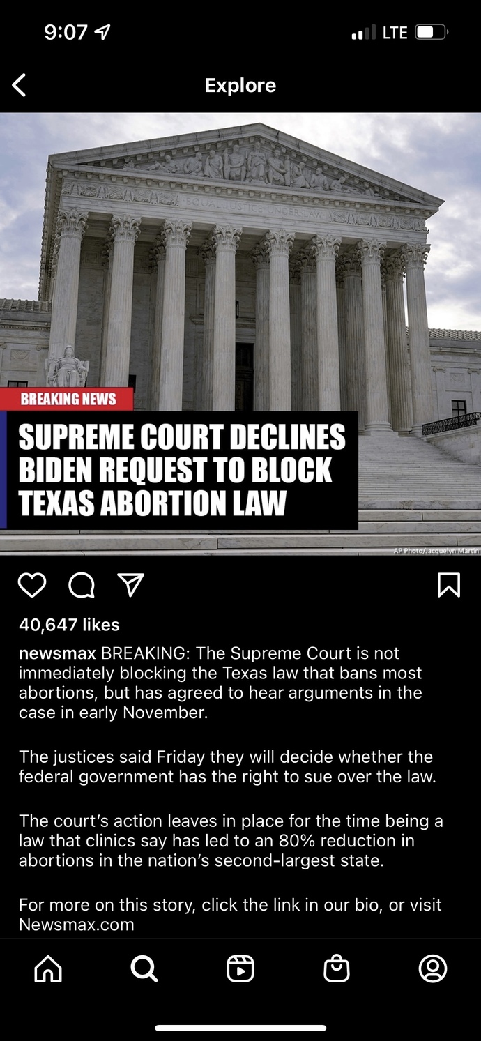 Your thoughts on the Supreme Court denying Biden’s request to block Texas’ abortion law?