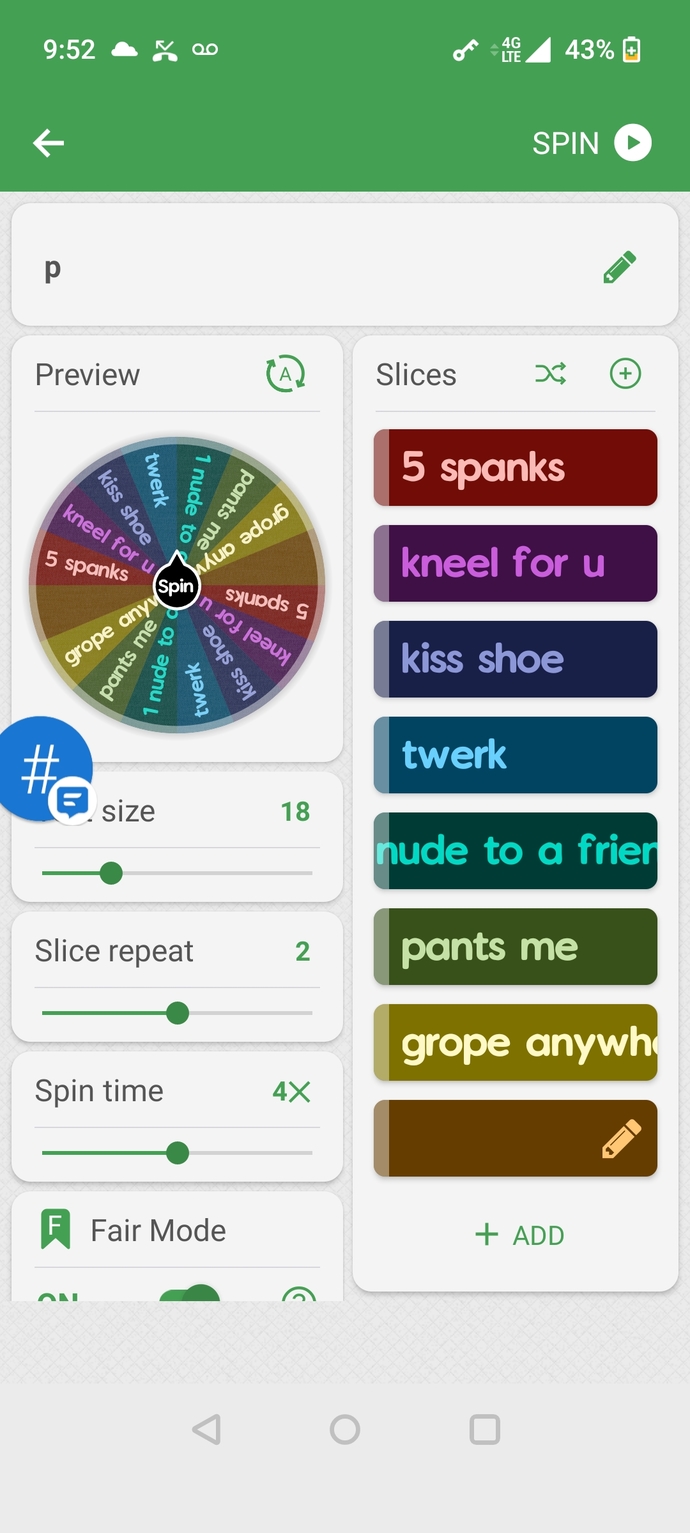 Girls, I need ideas for a kinky party game wheel spin. can anyone help