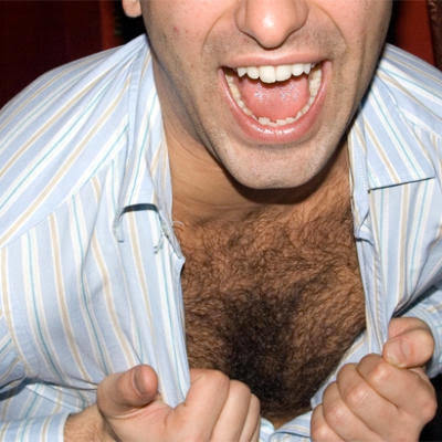 Visible thick upper chest hair?