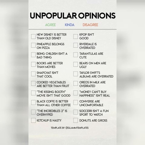 Which opinion do you have that is considered unpopular?