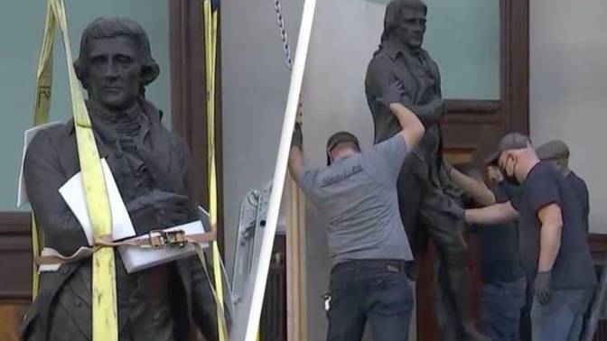 Why was Thomas Jefferson's statue removed?