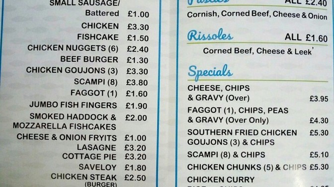 I'm off to the chippy, what do you want?