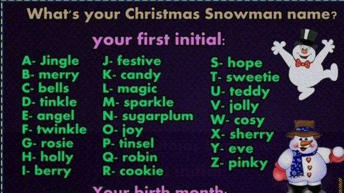 What is your Christmas snowman name?