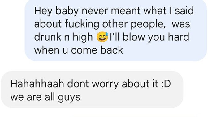 What do you think of this text exchange between me and my boyfriend?