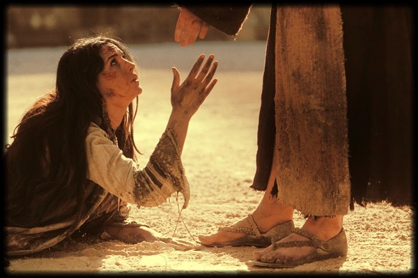 Saves a woman. John 8:7, "Let him who is without sin cast the first stone..."