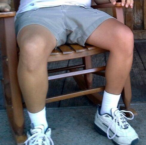 A nice slight tan on his lower thighs. I like that.