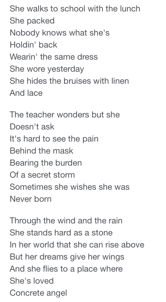 Lyrics from Concrete Angel