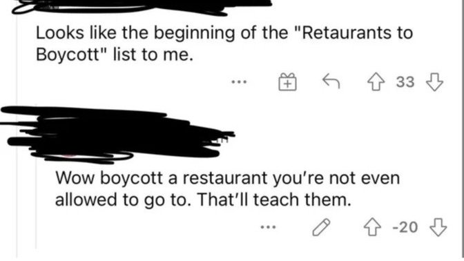 What are your thoughts on Anti-vaxxers wanting to boycott restaurants they are banned from?