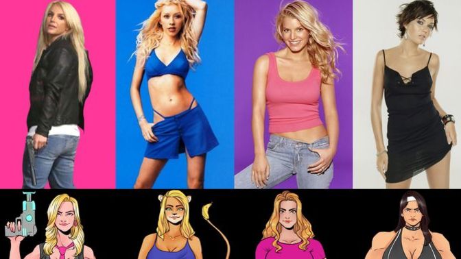 Which of these four fictional female characters based on 90s pop stars looks best?