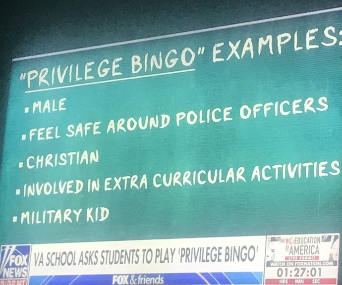 Is it ok for schools to ask students about “any perceived privilege they think they may have” and to play game of “Privilege Bingo” in the classroom?