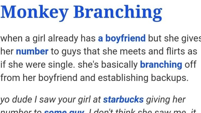In what way does monkey branching differs from cheating, it looks same to me. And why is it only applicable to girls, guys do it too?