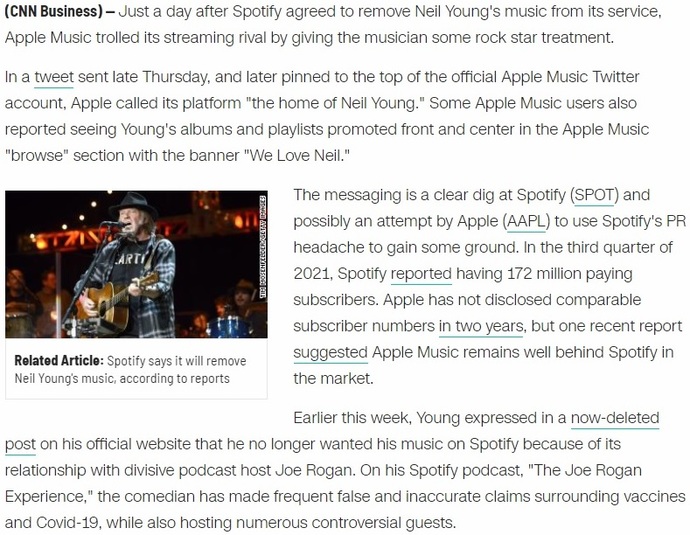 Apple Music trolls Spotify by calling itself the home of Neil Young. How does this make you feel?