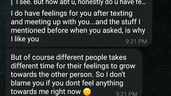 Guy told me he has feelings for me and said he won't blame me if I don't have feelings for him yet since different person takes different time?