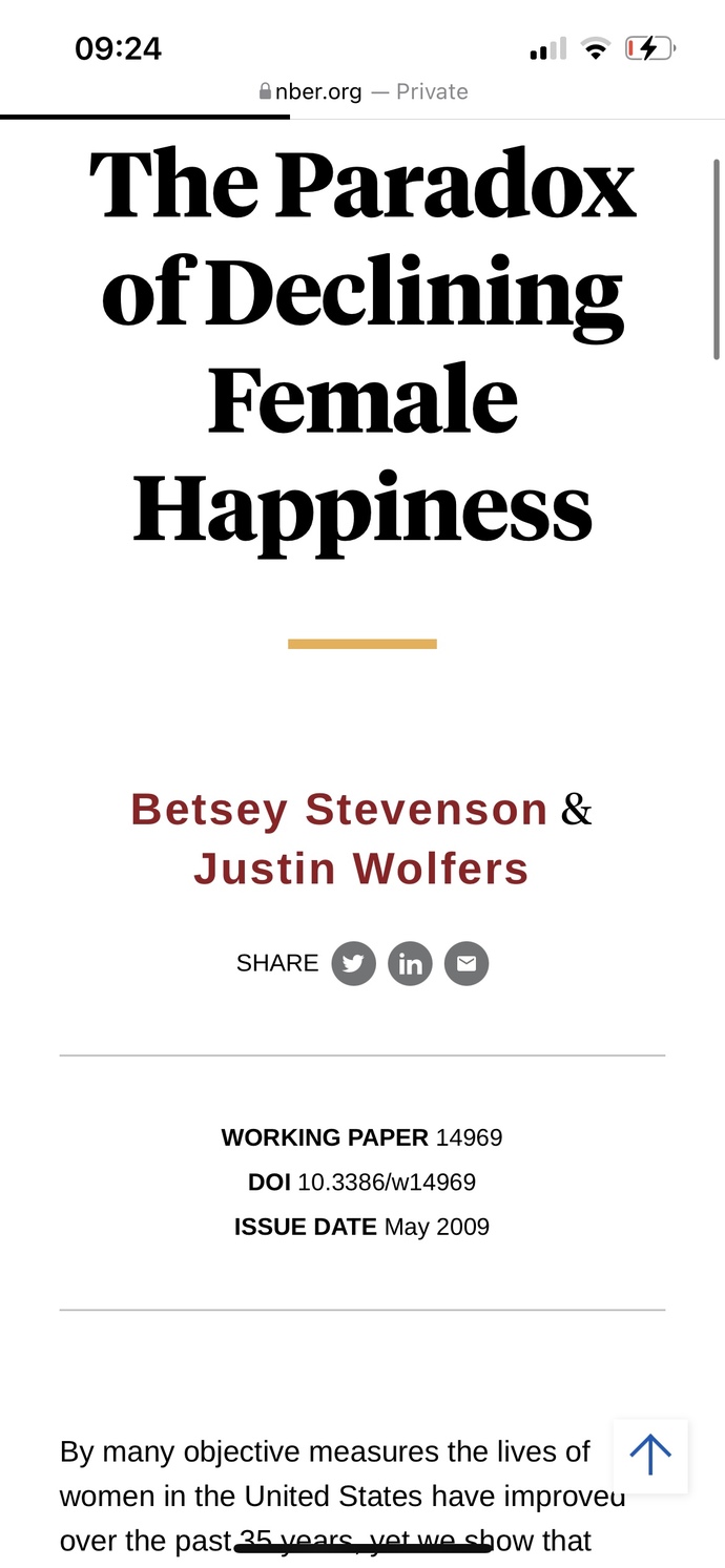 “Women more unhappy than men.” Your thoughts?