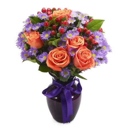 *lavender and orange roses bouquet*