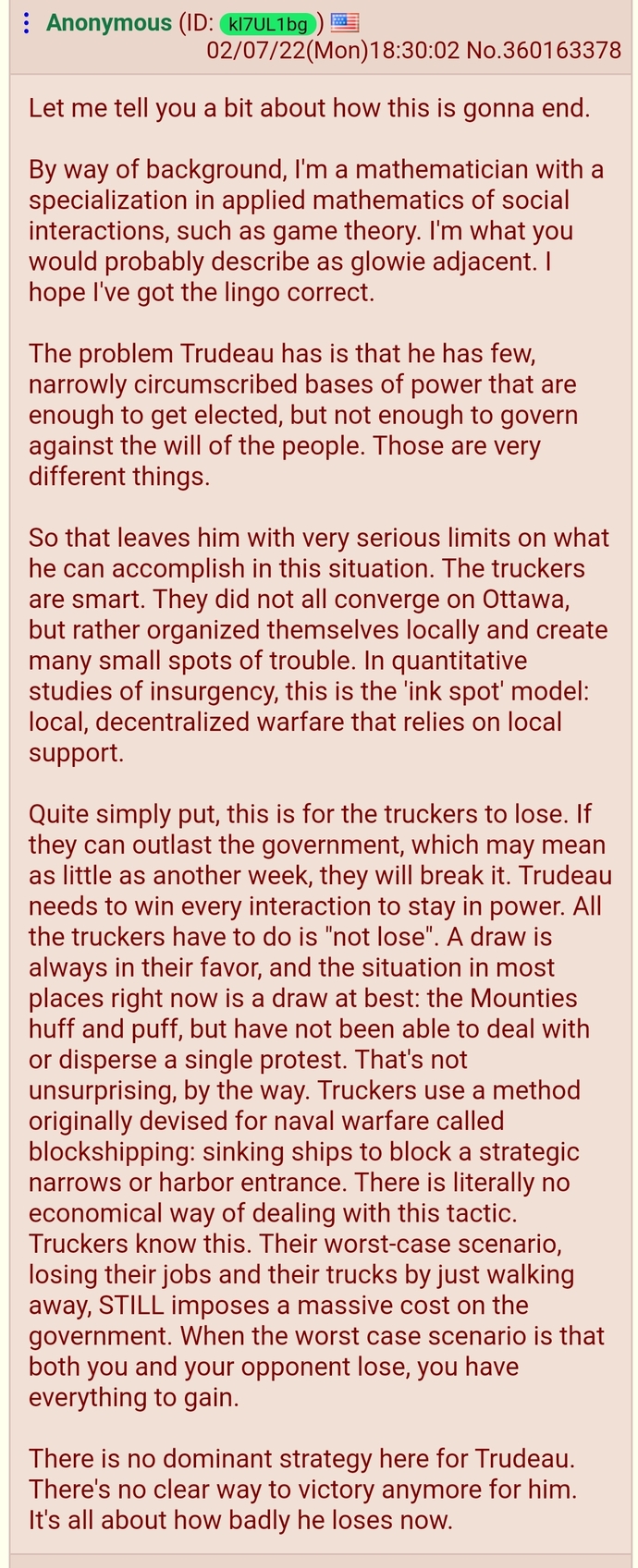 Do you Agree with the Trucker Freedom Convoy in Canada or Do you Take Trudeau's side "This is an insult to truth?"?