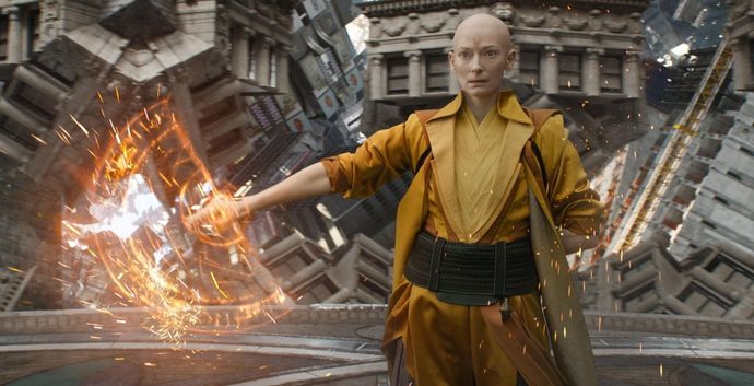 The Ancient One in Dr. Strange looking pretty bald!